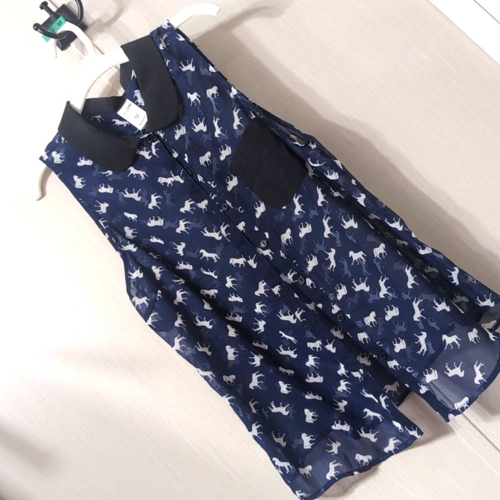 Horse pattern navy sheer tank top